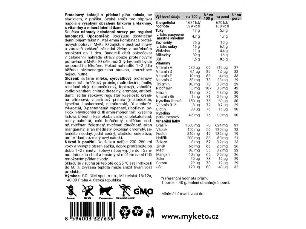 Proteinový Keto Koktejl s příchutí Piňa Colada 5x40g
